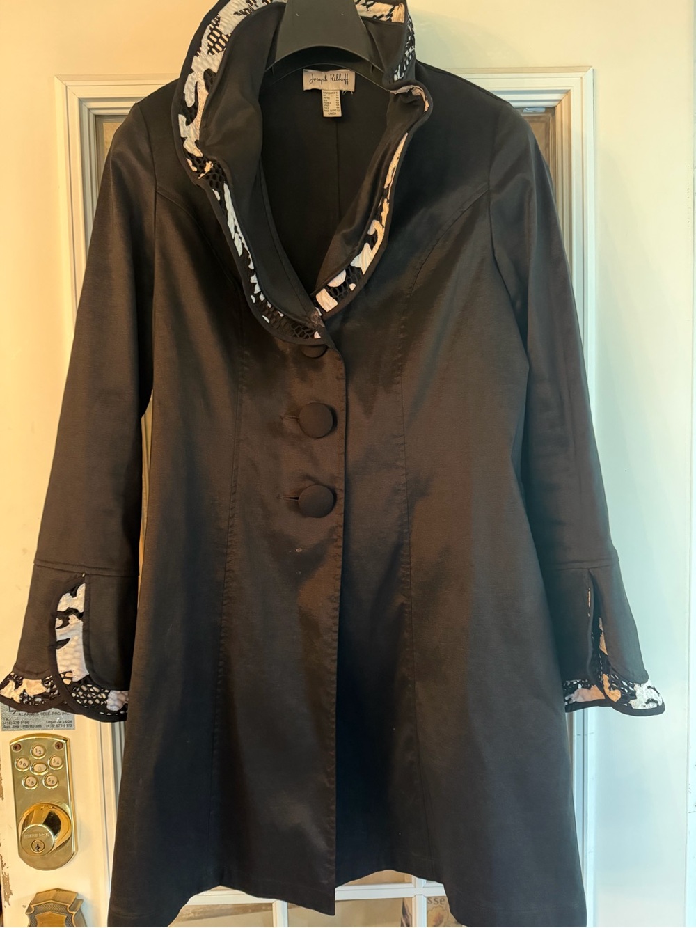 Joseph Ribkoff Black A-Line Trench Coat with Contrast Trim